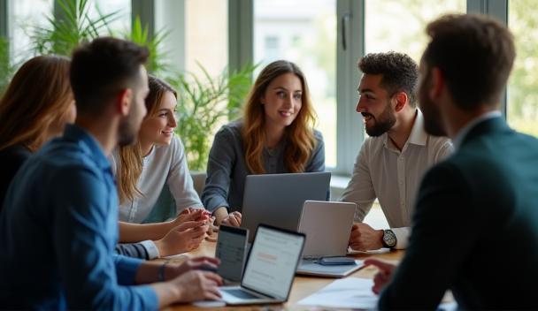 SwiftTop Mobile team collaborating in a modern office