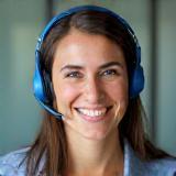 Smiling support agent with headset